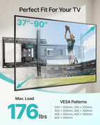 Pegzone Full Motion TV Wall Mount for 37-90 Inch TVs up to 176lbs, 25.4" Extension, Swivel Heavy Duty TV Bracket, Sliding Dual Arms for Off-Center Studs, Fits 16"/ 18" /24" Wood Studs, VESA 600x400