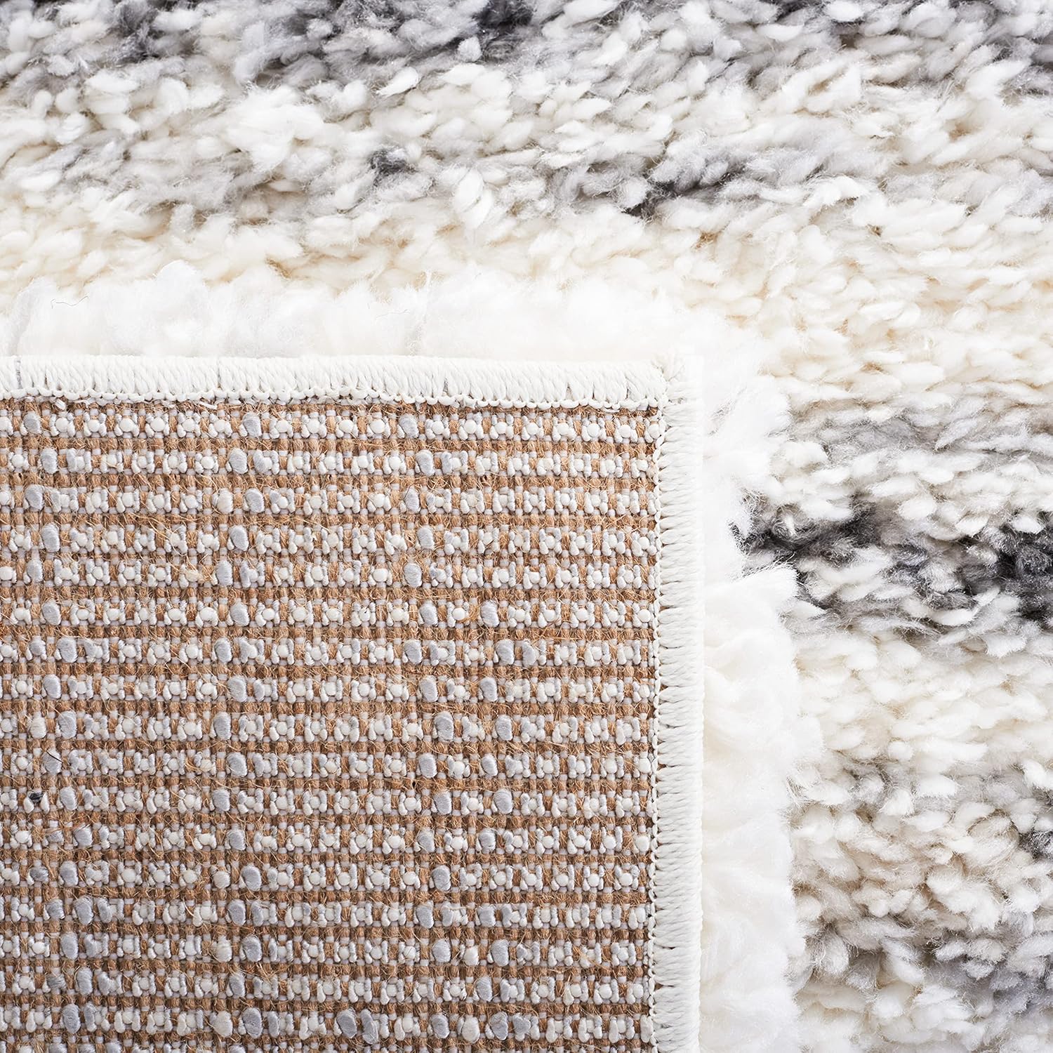 SAFAVIEH Fontana Shag Collection Area Rug - 9' x 12', Ivory & Grey, Modern Design, Non-Shedding & Easy Care, 2-inch Thick Ideal for High Traffic Areas in Living Room, Bedroom (FNT850A)