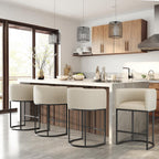 Counter Height Bar Stools Set of 3, 24 Inch Seat Height Barstools for Dining Room, Fabric Upholstered Bar Chair for Kitchen Island, Linen Counter Stools with Metal Legs, Beige