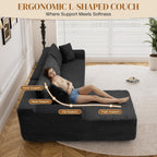95" Boneless Cloud Sectional Couches for Living Room, Comfy Fluffy L Shaped Deep Seat Memory Foam Boneless Couch, Modular Sectional Sofas with Right Facing Chaise, Black