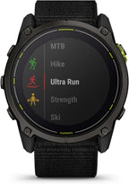 Garmin Enduro™ 3 – 51 mm  Solar  Sapphire  Ultraperformance GPS Smartwatch  Extreme Battery Life  Detailed Mapping  Built-in LED Flashlight  Carbon Gray DLC Titanium with Black UltraFit Nylon Strap