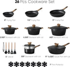 CAROTE 26PCS Pots and Pans Set Non Stick, Cookware Set Pots and Pans Induction Cook Ware, Nonstick Kitchen Cooking, PFOA Free, Black