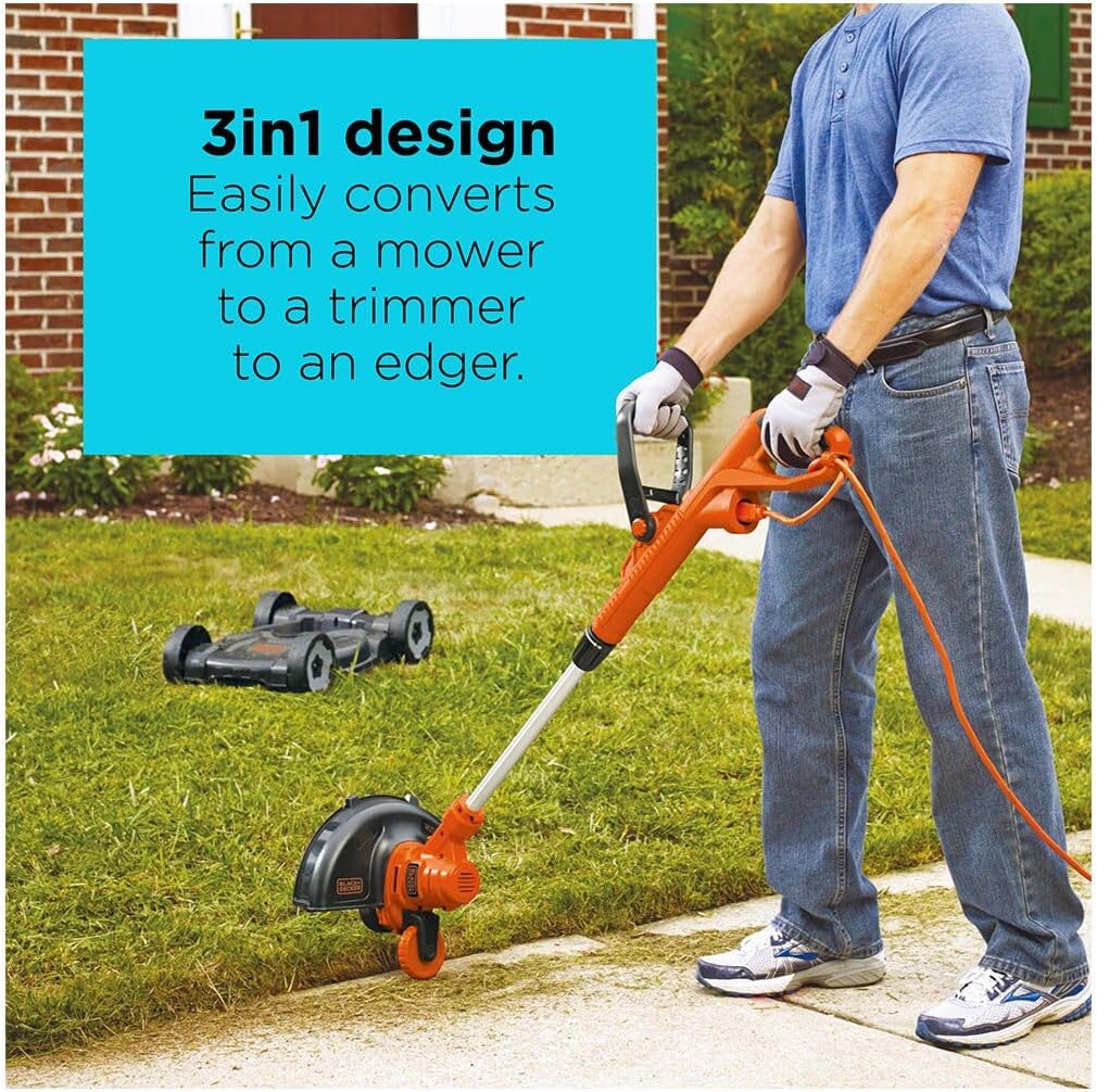BLACK+DECKER 3-in-1 String Trimmer/Edger & Lawn Mower, 6.5-Amp, 12-Inch, Corded (MTE912)