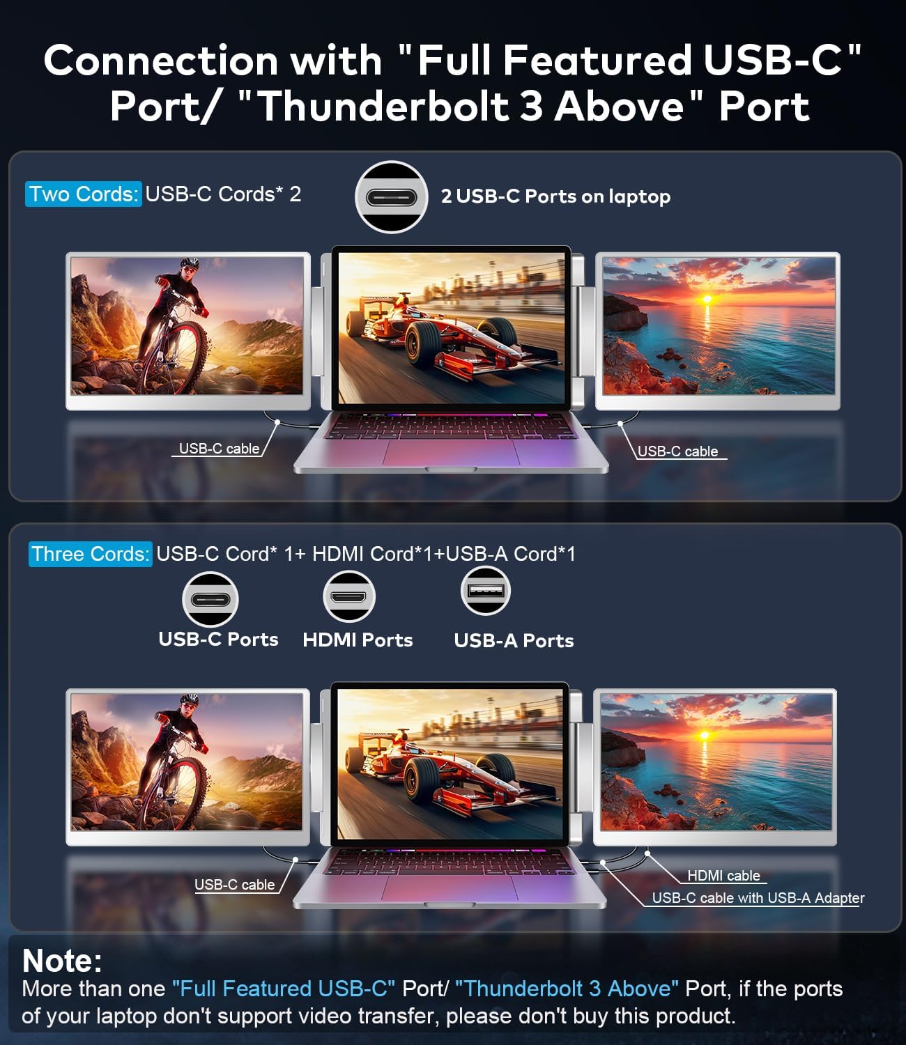 15.6" Laptop Screen Extender  Left Screen 360° Flip Triple Screen Monitor Extender  FHD 1080P IPS Portable Travel Monitor Display  fit for 12–18.5" Laptops  Compatible with Windows and MacBook-S10
