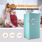 WANAI Compact Refrigerator 3.5Cu.Ft Classic Retro 2 Door Mini Fridge Adjustable Remove Glass Shelves Suitable for Dorm Garage and Office