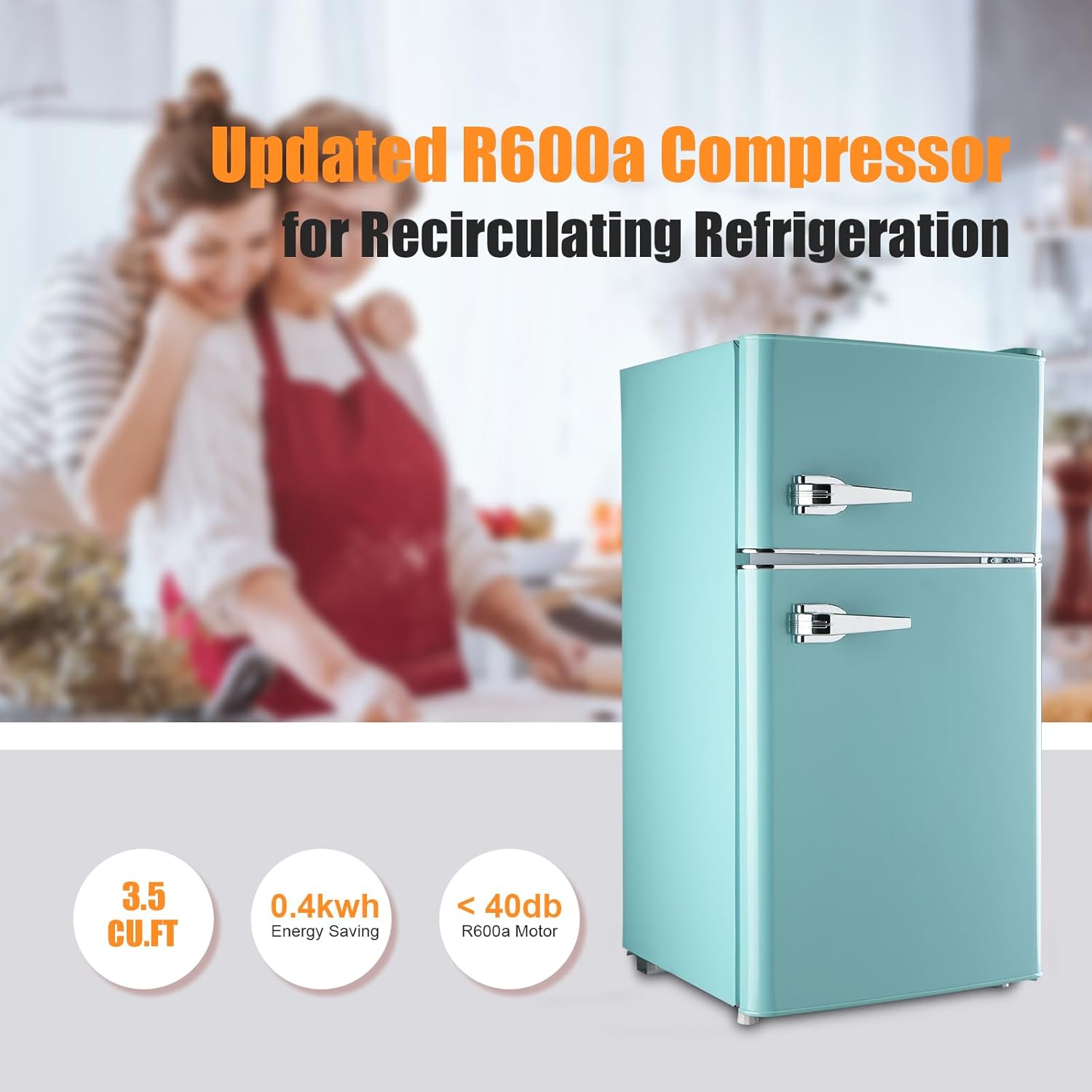WANAI Compact Refrigerator 3.5Cu.Ft Classic Retro 2 Door Mini Fridge Adjustable Remove Glass Shelves Suitable for Dorm Garage and Office