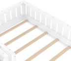 Bellemave Twin Floor Bed with Slats and Safety Guardrail, Twin Size Montessori Floor Bed with Fence and Built-in Bookshelf, Easy Assemble Montessori Beds for Kids, Girls, Boys, White