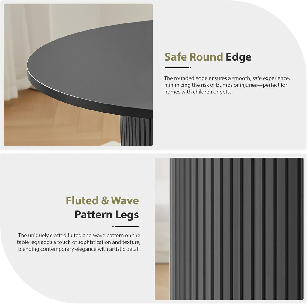 31.5" Round Dining Table for 2-4, Modern Kitchen Table with 2-Tier Storage Shelf, Small Wooden Circle Dining Tables with Fluted Base for Home Dining Room Living Room (Black)