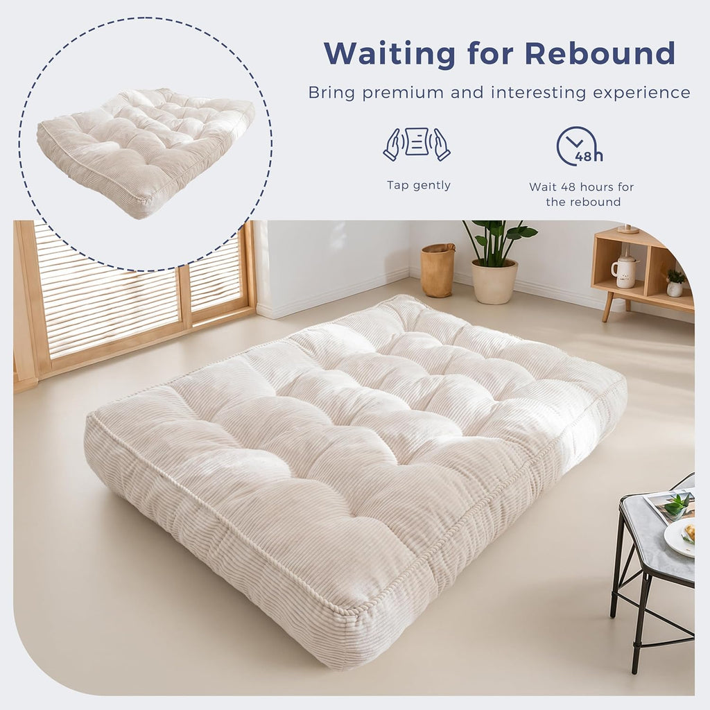 MAXYOYO 8" Futon Mattress Full Size, Ultra Thick Futons Sofa Couch Tufted Sleeper Sofa MAt, Floor Mattress for Adults, Shredded Foam Filling (Frame Not Included), Beige