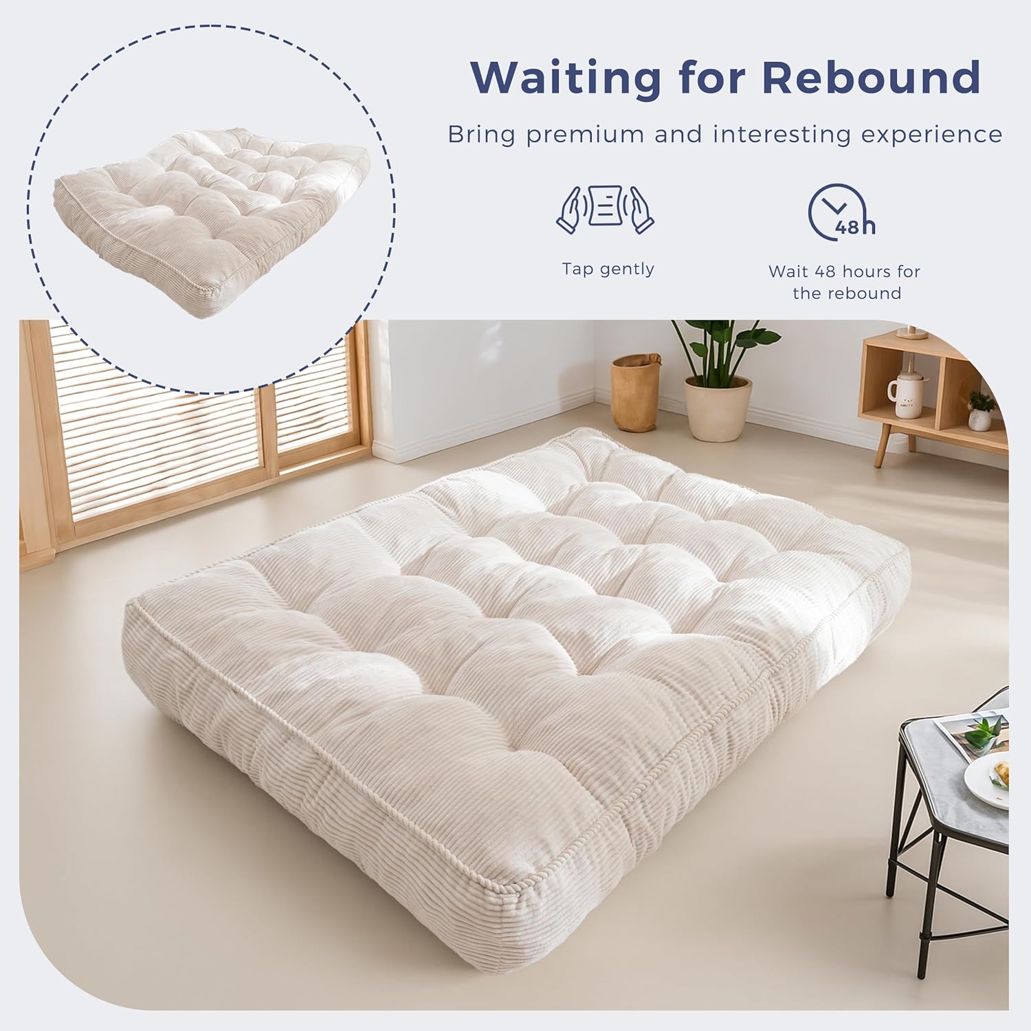 MAXYOYO 8" Futon Mattress Full Size, Ultra Thick Futons Sofa Couch Tufted Sleeper Sofa MAt, Floor Mattress for Adults, Shredded Foam Filling (Frame Not Included), Beige
