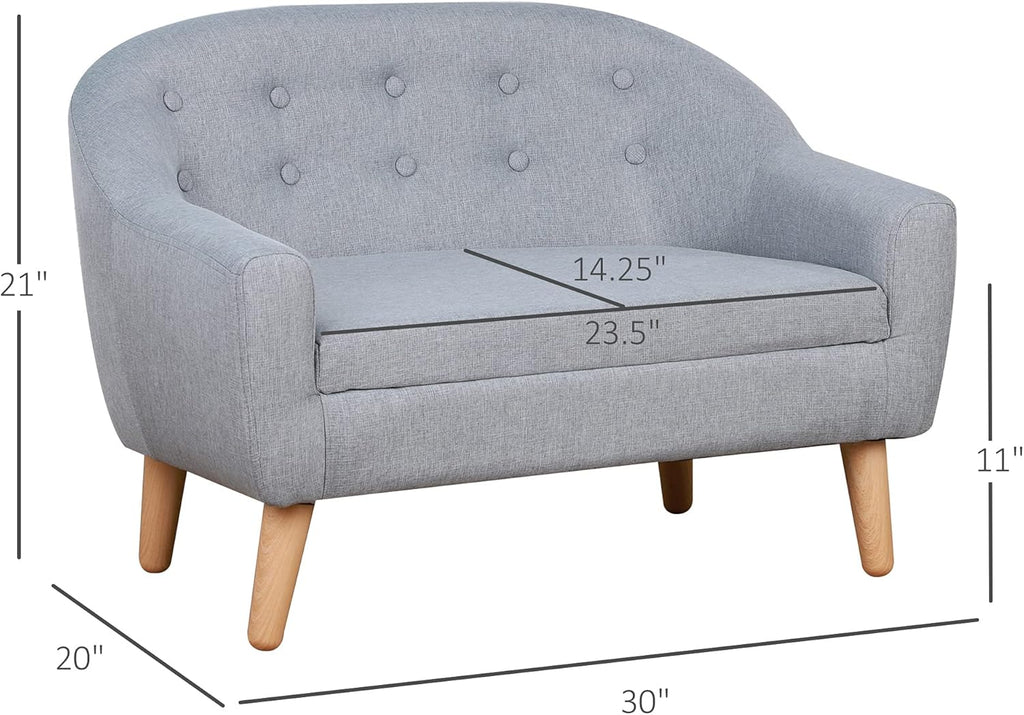 Qaba 2-Seat Kids Sofa, Toddler Sofa Couch, Linen-Like Fabric and Wooden Frame Sofa Chair for Ages 3-7, 11" High Seat, Gray