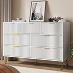 White Dresser for Bedroom, 7 Drawer Dresser with Gold Pulls, Wide Chest of Drawers for Bedroom, Entryway, 47.2" L x 15.7" D x 31.4" H
