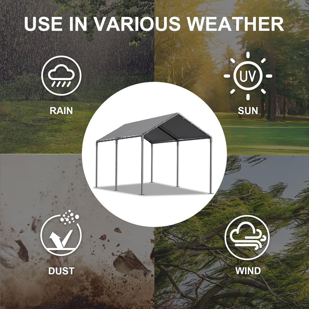 Outdoor Carport 10x20 Ft Heavy Duty Carport Portable Garage Waterproof and UV Resistant with Reinforced Structure for Trucks and Cars