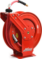 MILTON Industrial Hose Reel 2790-50D  Auto Retractable  Chemical Resistant  Prevent Cracking  Flexible in Extreme Conditions 1/2” Hose ID  50 Foot Rubber Hose  300 PSI Max Pressure 1/2" Male NPT  Red