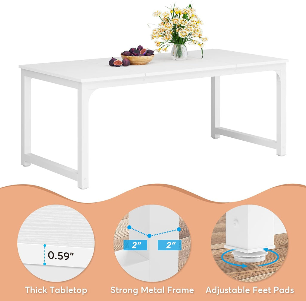 LITTLE TREE 70.9 Inch Large Dining Table Rectangular Kitchen Furniture for 6 to 8 People, White