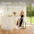 Modern Counter Height Bar Stools,Bar Stools Set of 3,Fabric Upholstered Barrel Barstools with Backs,26'' Kitchen Island Chairs,Metal Black Frames,Snowy White Linen