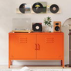 Orange Metal Storage Cabinet with 2 Doors and Adjustable Shelves, Multipurpose Metal Locker Accent Cabinet, 25" H TV Stand, Media Cabinet for Home, Office, Living Room,Kitchen, Music Studio