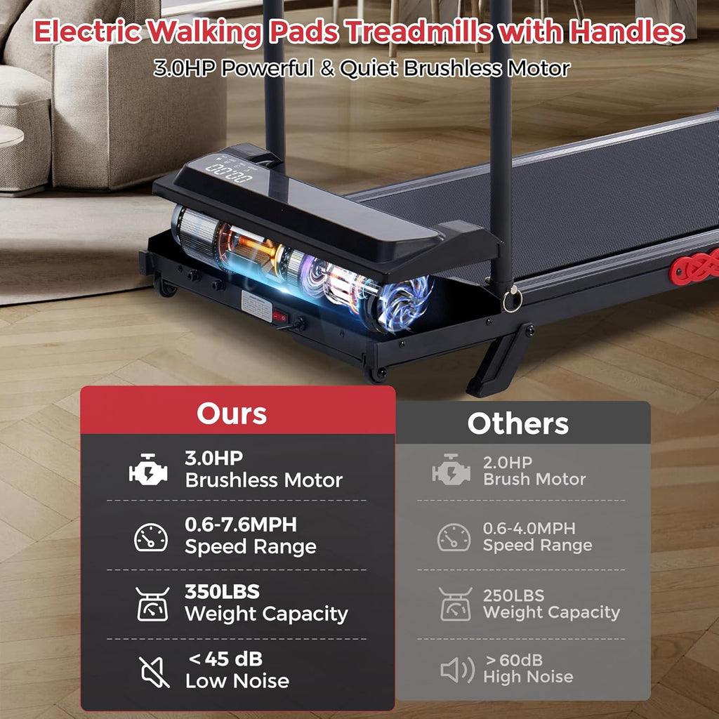 MCRG Walking Pad Treadmill with Incline, 2026 Upgrade Portable Walking pad Treadmill with Handle Bar, 0.6-7.6MPH Small Treadmills Walking Pad for Home Small, 3.5HP, 350LBS
