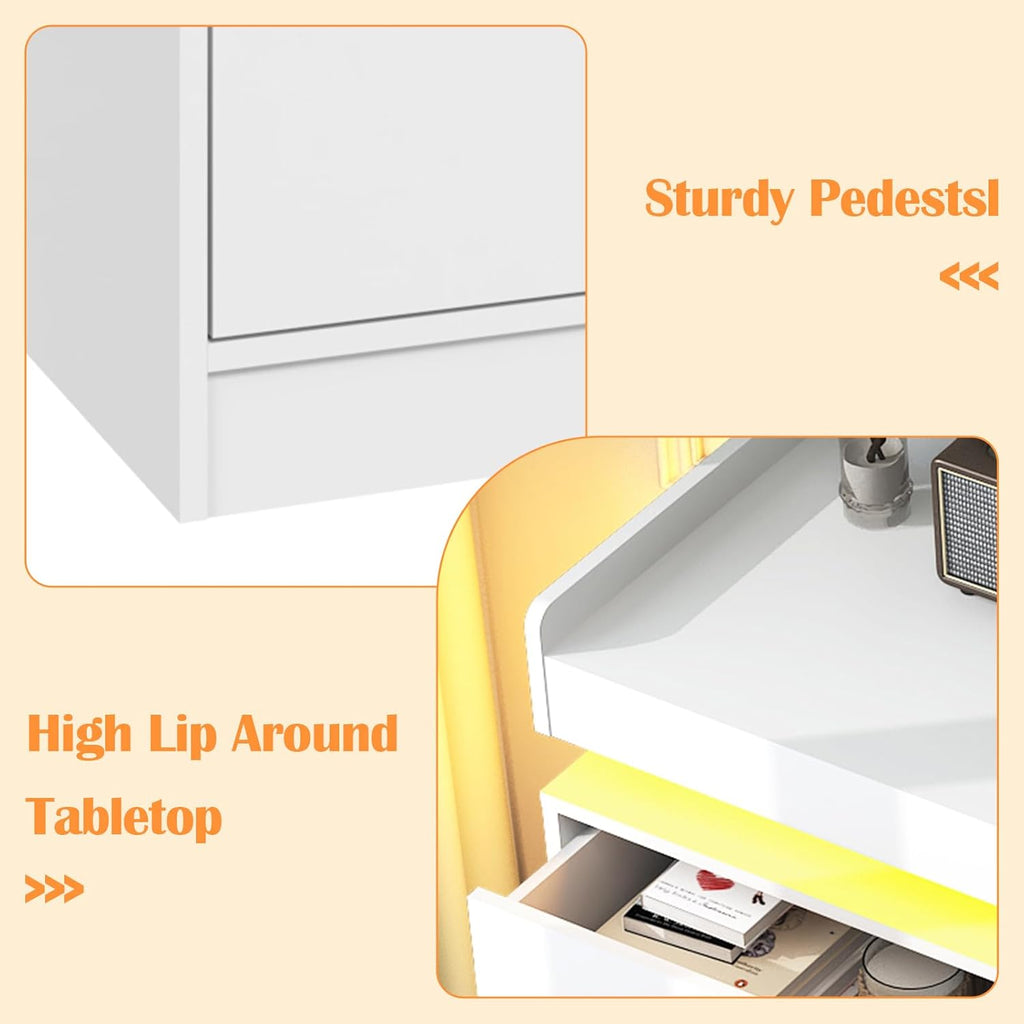 6 Drawer Dresser with Charging Station and LED Lights, Modern Chest of Drawers with Power Outlet, Organizer Cabinet for Bedroom, Living Room, White
