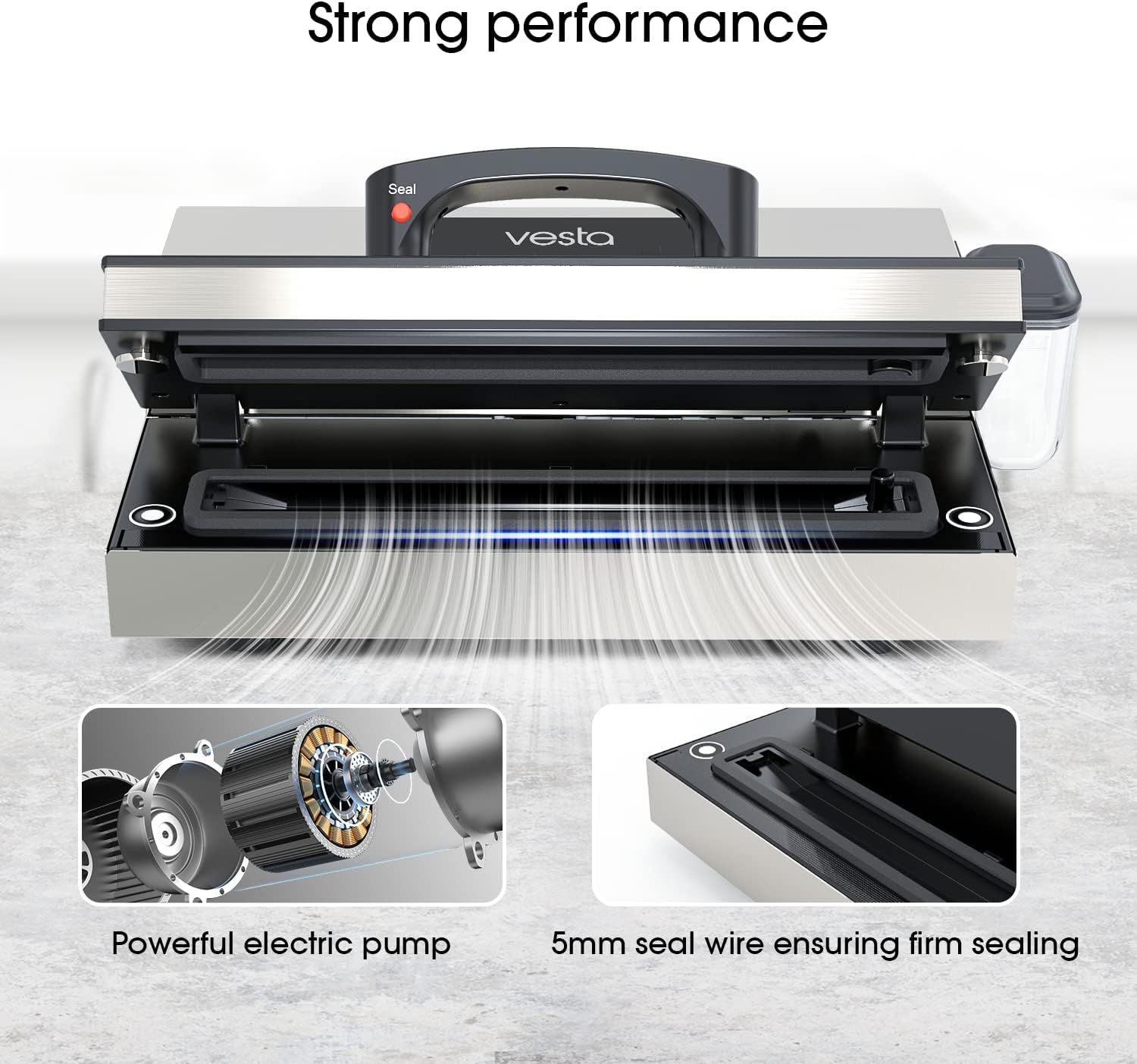 Vesta Precision Food Saver Vacuum Sealer Machine, 95kPa Commercial Grade Vacuum Sealer for Food, 12" Wide Sealing Bar & Smart Seal Design, Ideal for Sous Vide, includes Patented Cutter Box with Bags