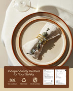 Pokini Dinnerware Set for 6, Ceramic Dish Sets, Plate and Bowl Set, Microwave & Dishwasher Safe Dishware Set, Chip & Scratch Resistant Dinner Set, Each Piece Unique, Amber Brown