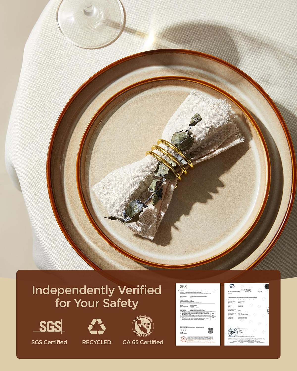 Pokini Dinnerware Set for 6, Ceramic Dish Sets, Plate and Bowl Set, Microwave & Dishwasher Safe Dishware Set, Chip & Scratch Resistant Dinner Set, Each Piece Unique, Amber Brown
