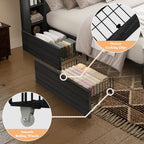 AMERLIFE 45'' Farmhouse King Bed Frame with 4 Drawers, LED Bed Frame with Bookcase Headboard & Side Shelves, Wood Platform Bed with Charging Station, Black