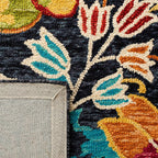 SAFAVIEH Aspen Collection Area Rug - 9' x 12', Charcoal & Blue, Handmade Boho Floral Wool, Ideal for High Traffic Areas in Living Room, Bedroom (APN520H)