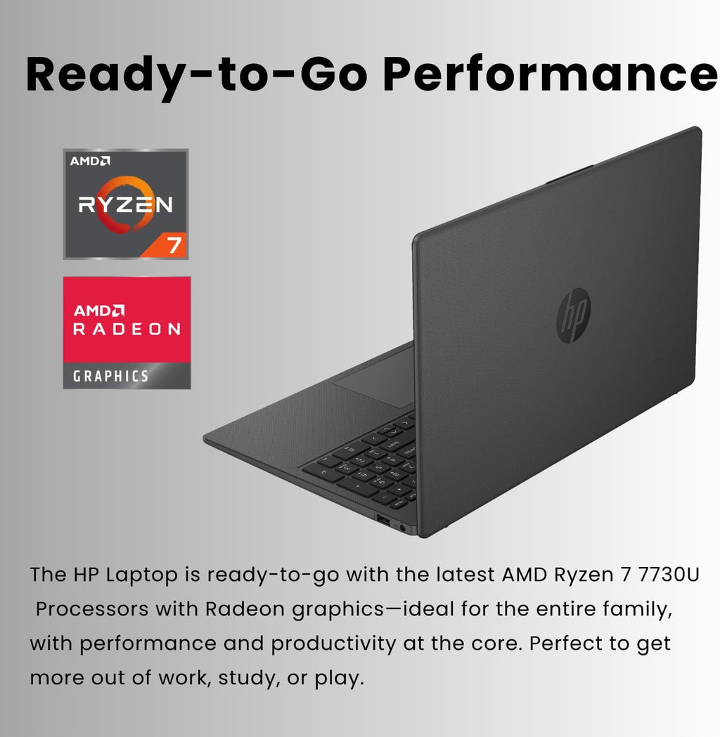 HP 255 G10 15.6" FHD Business Laptop  AMD Ryzen 7 7730U  16GB RAM  512GB PCIe SSD  Numeric Keypad  Webcam  Wi-Fi 6  HDMI  Windows 11 Pro  Black