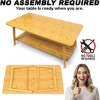 TelTopia Compact Folding Coffee Table – Foldable Collapsible Bamboo Table for Small Living Rooms, Apartments & Dorms – Portable with Removable Shelf & Bag