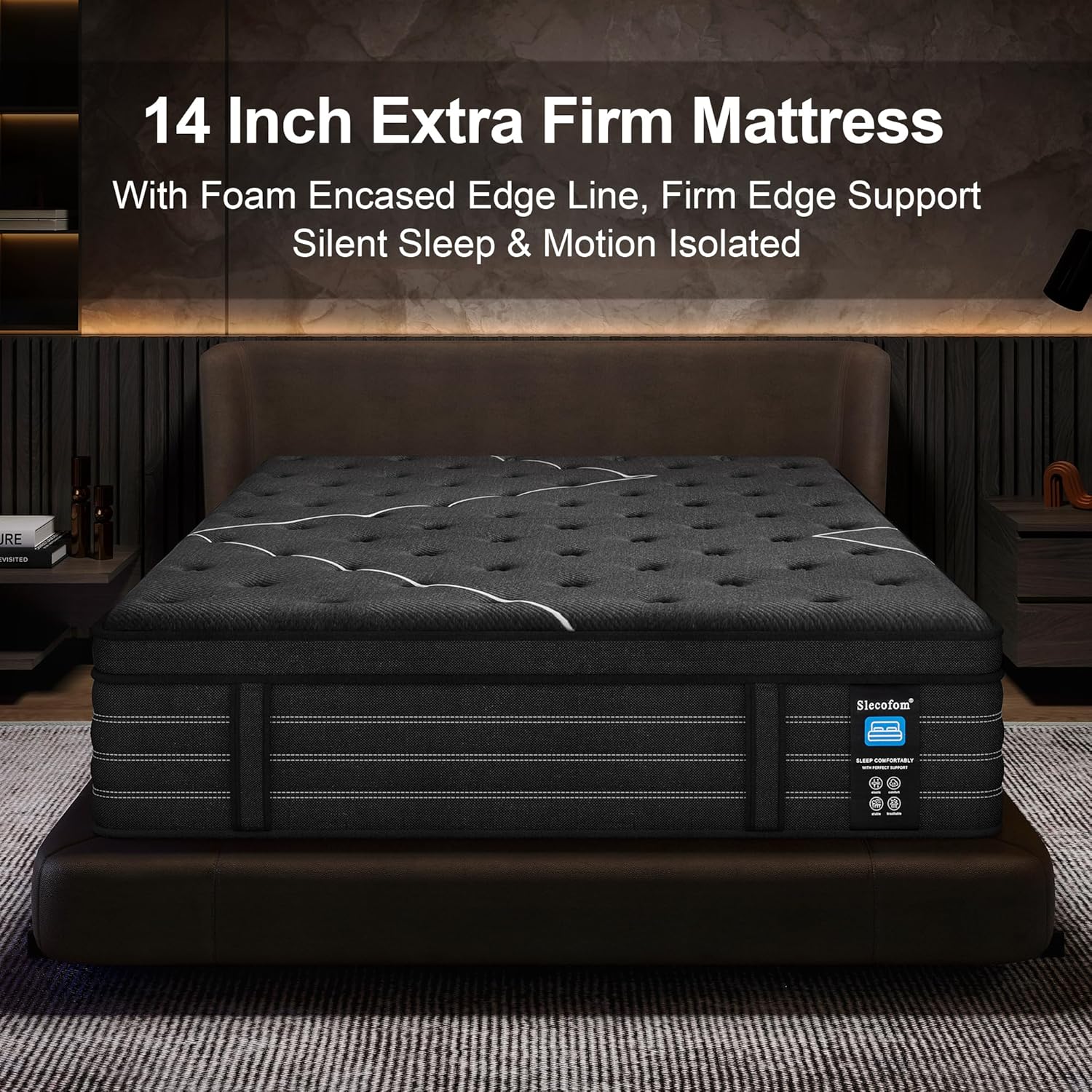 Extra Firm Queen Mattress, 14 Inch Queen Size Mattress,Memory Foam Hybrid with Extra Lumbar Support, Back Pain Relief&Cool Sleep, Firm Foam Encased Edge,Motion Isolation,Fiberglass-Free