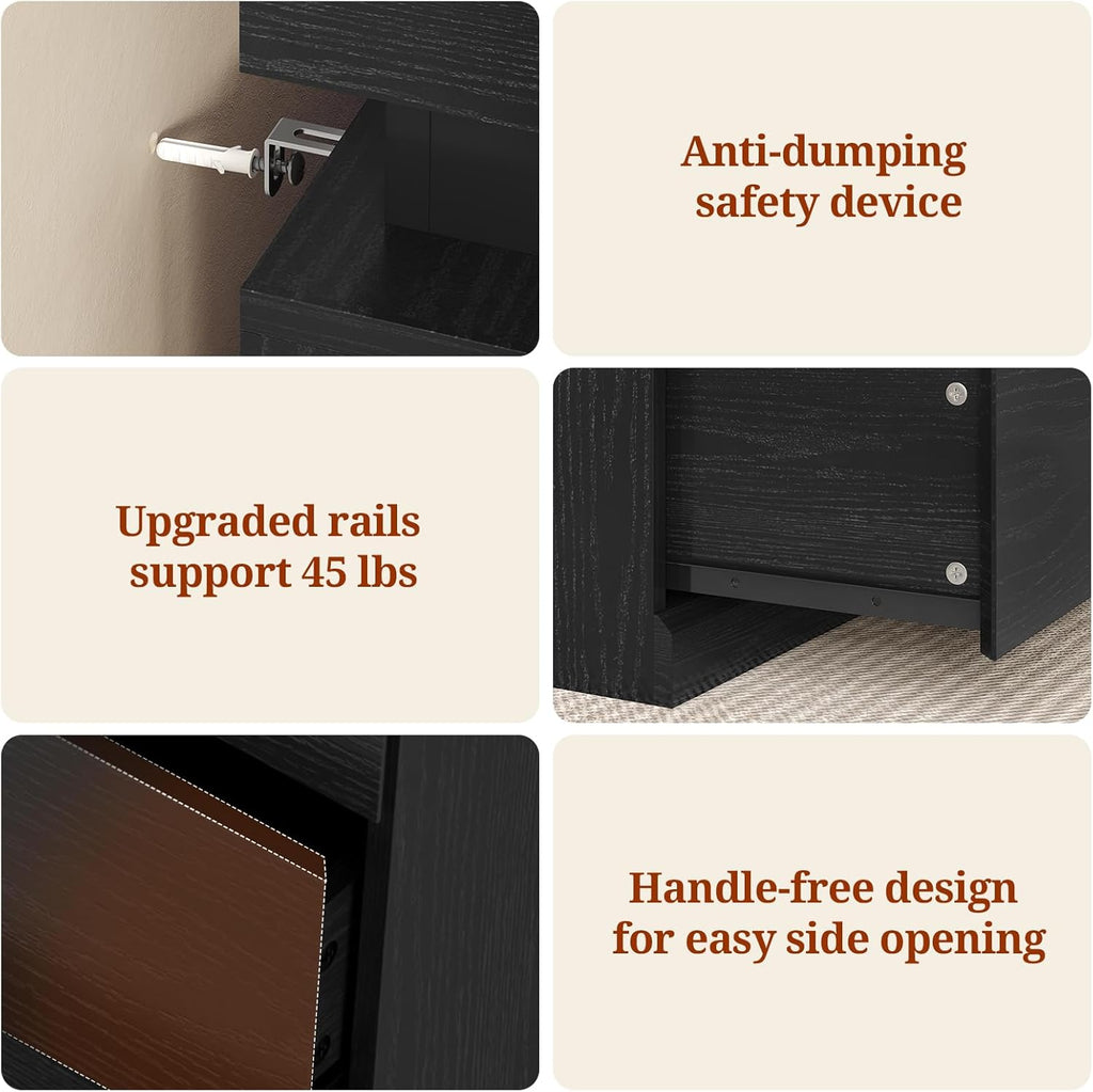 Tall Black 8 Dresser for Bedroom, Sliding Top Storage Space, Modern Wood Drawers with LED Light and Power Outlet, Large Chest of Drawer for Living Room, Hallway, Entryway (8 Drawers,Black)