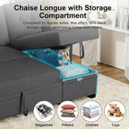 82" L Shaped Sleeper Sofa Bed: Sectional Sleeper Couch with Pull Out Bed, Storage Chaise, USB Charging, 3 Seat Sectional Sofa Bed for Living Room (Linen Fabric, Dark Grey)