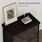 Howizz Lenia Solid Wood Storage Cabinet with Diamond Pattern Doors, Rustic Farmhouse Accent Cabinet for Living Room, or Entryway, Durable Acacia Wood, Mocha Black