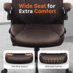 NEO CHAIR Office Desk Gaming Computer Home Chair Ergonomic Executive High Back Support Flip-up Arms Adjustable Height Swivel Rolling Wheels Comfy PU Leather (Brown)