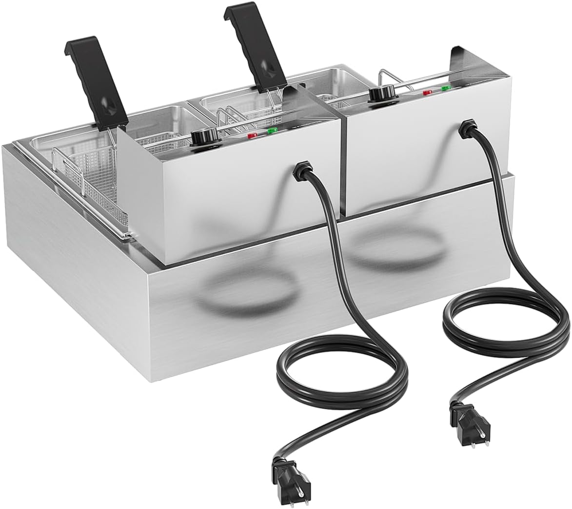 Electric Deep Fryer 3400W Hot 21QT/20L Commercial Deep Fryers with 2 Independent use Baskets Countertop Oil Fryer for Restaurant Use and Home Kitchen
