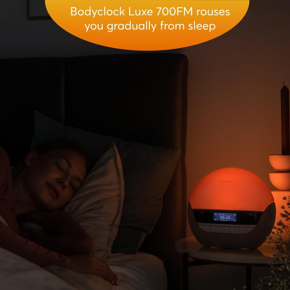 Lumie Bodyclock Luxe 700FM | Wake-Up Light with FM Radio, Bluetooth Speakers, Sunrise/Sunset Features and Low-Blue Light for Sleep
