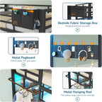 Twin Over Full Size Bunk Bed with 4 Storage Drawers and Bookshelf, Metal Bunk Beds with LED Lights, Charging Station, Loft Bunk Bed with Pegboard, Safety Guardrail and Ladders, for Kids, Teens, Adults