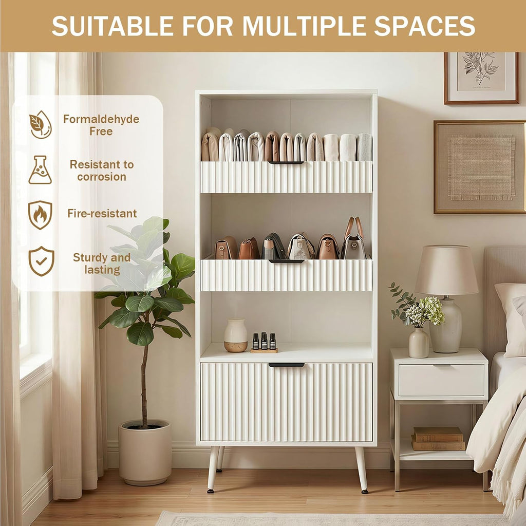 Foxemart White File Storage Cabinet & 4-Tier Multifunctional Storage, 51.1”Tall Storage Cabinet, Narrow Storage Cabinet for Home Office, Bathroom, Kitchen, Pantry, Living Room, Bedroom