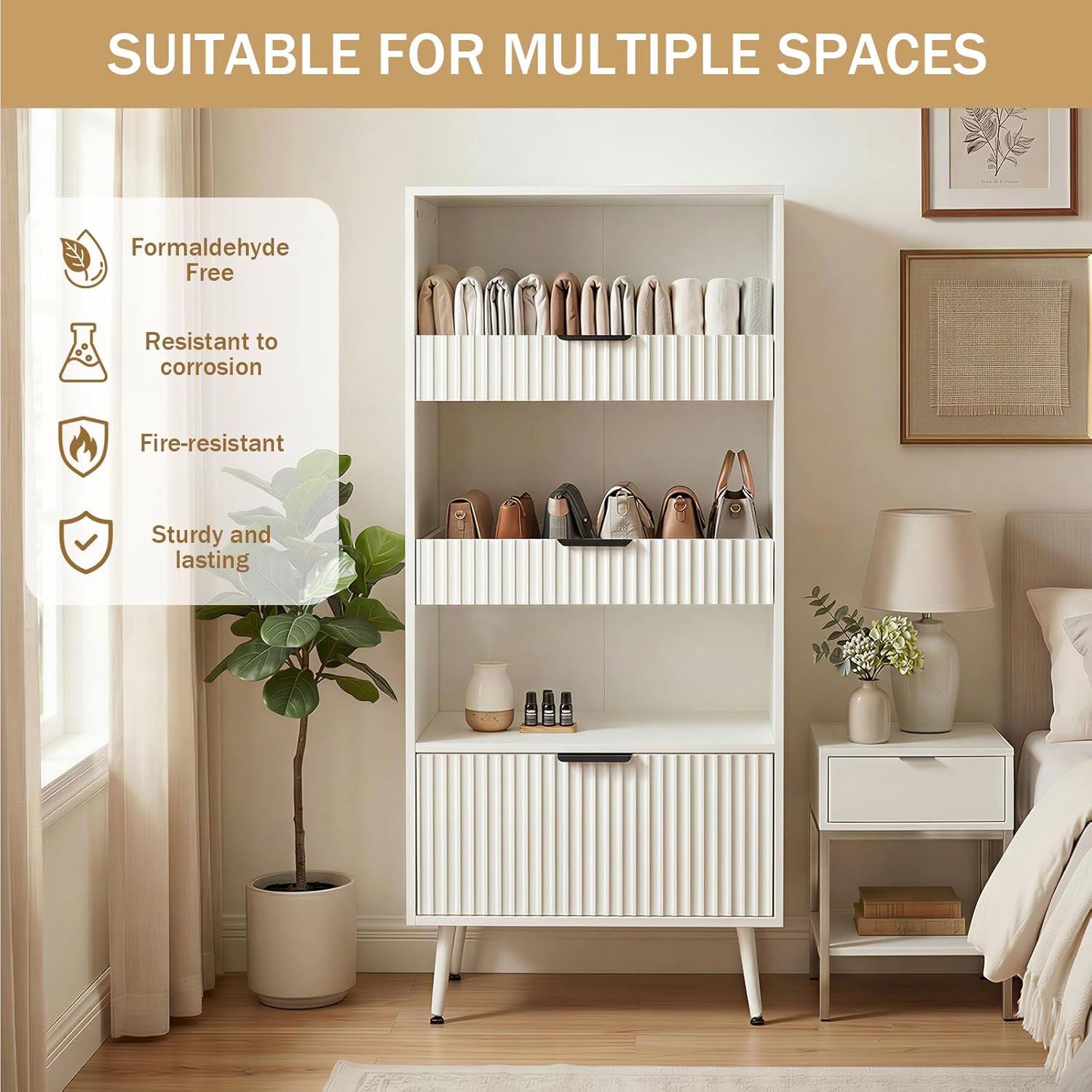 Foxemart White File Storage Cabinet & 4-Tier Multifunctional Storage, 51.1”Tall Storage Cabinet, Narrow Storage Cabinet for Home Office, Bathroom, Kitchen, Pantry, Living Room, Bedroom