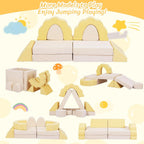 LOAOL Kids Couch 10PCS, Modular Kids Play Couch, Multifunctional Foam Toddler Sofa, Imaginative Convertible Play Sofa for Playroom(Medium Size, Yellow+Beige)