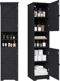 Viaozutis Tall Bathroom Storage Cabinet, Vertical Freestanding Organizer with Adjustable Shelf, Slim Design for Small Bathrooms, Towels & Toiletries Storage Black