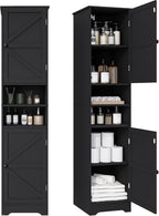Viaozutis Tall Bathroom Storage Cabinet, Vertical Freestanding Organizer with Adjustable Shelf, Slim Design for Small Bathrooms, Towels & Toiletries Storage Black