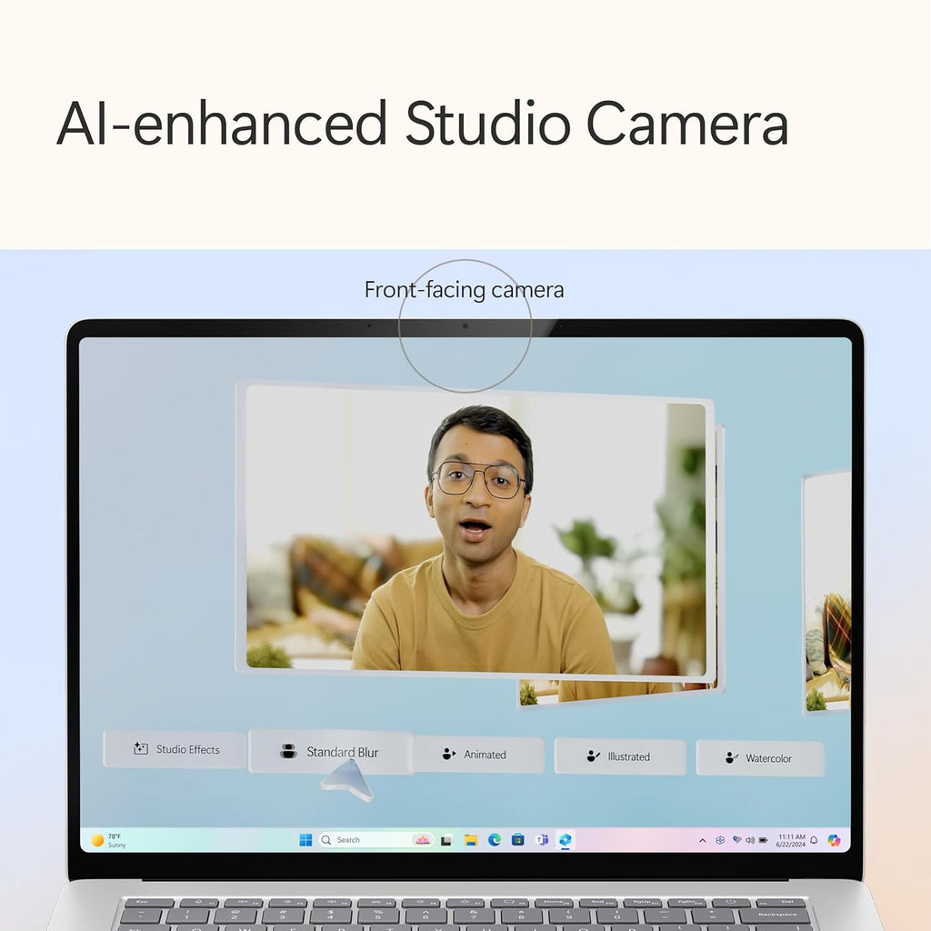 Microsoft Surface Laptop (2024)  Windows 11 Copilot+ PC  15" Touchscreen Display  Snapdragon X Elite (12 core)  16GB RAM  256GB SSD Storage  Platinum
