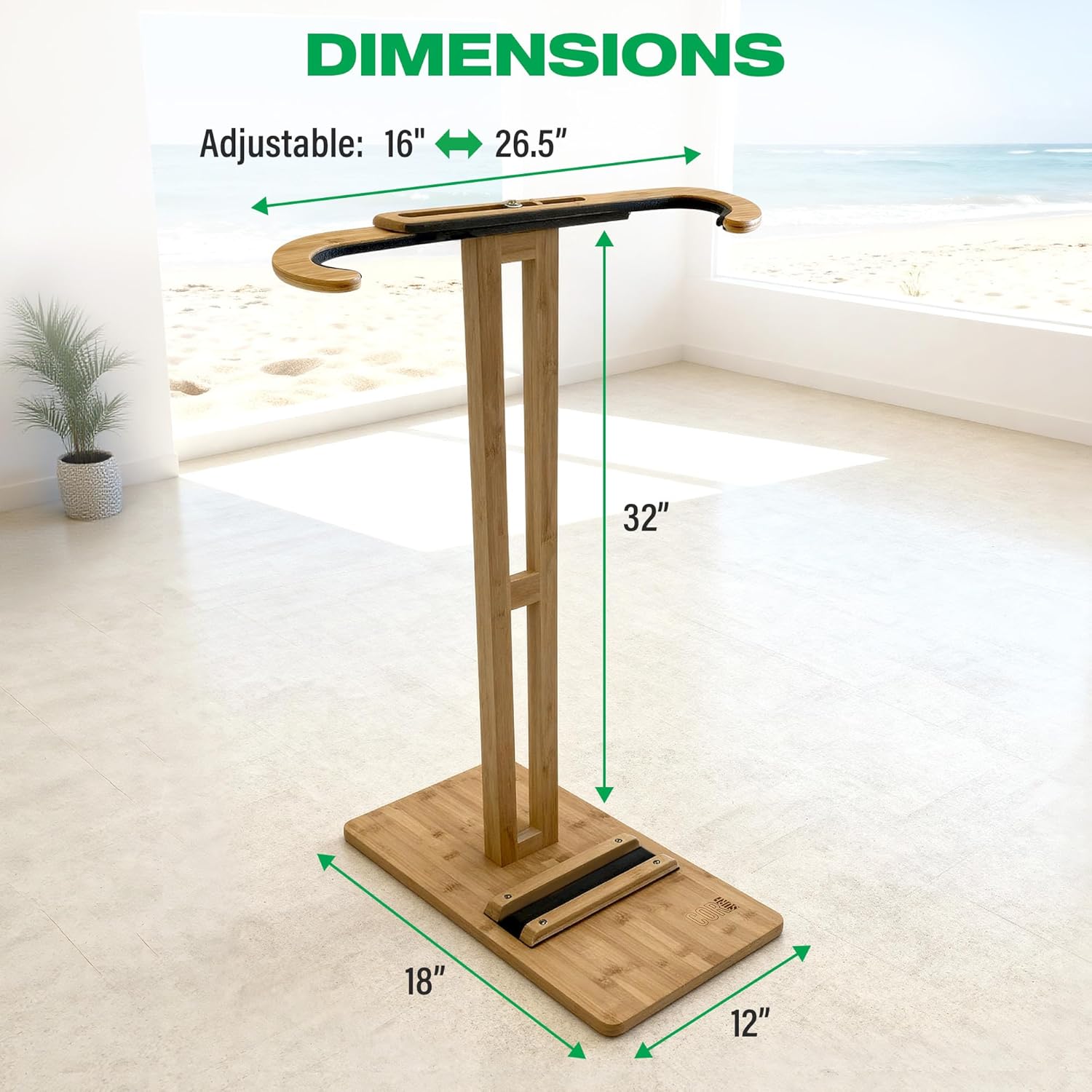 COR Surf Bamboo Surfboard Stand | Premium Standing Rack to Display Your Board