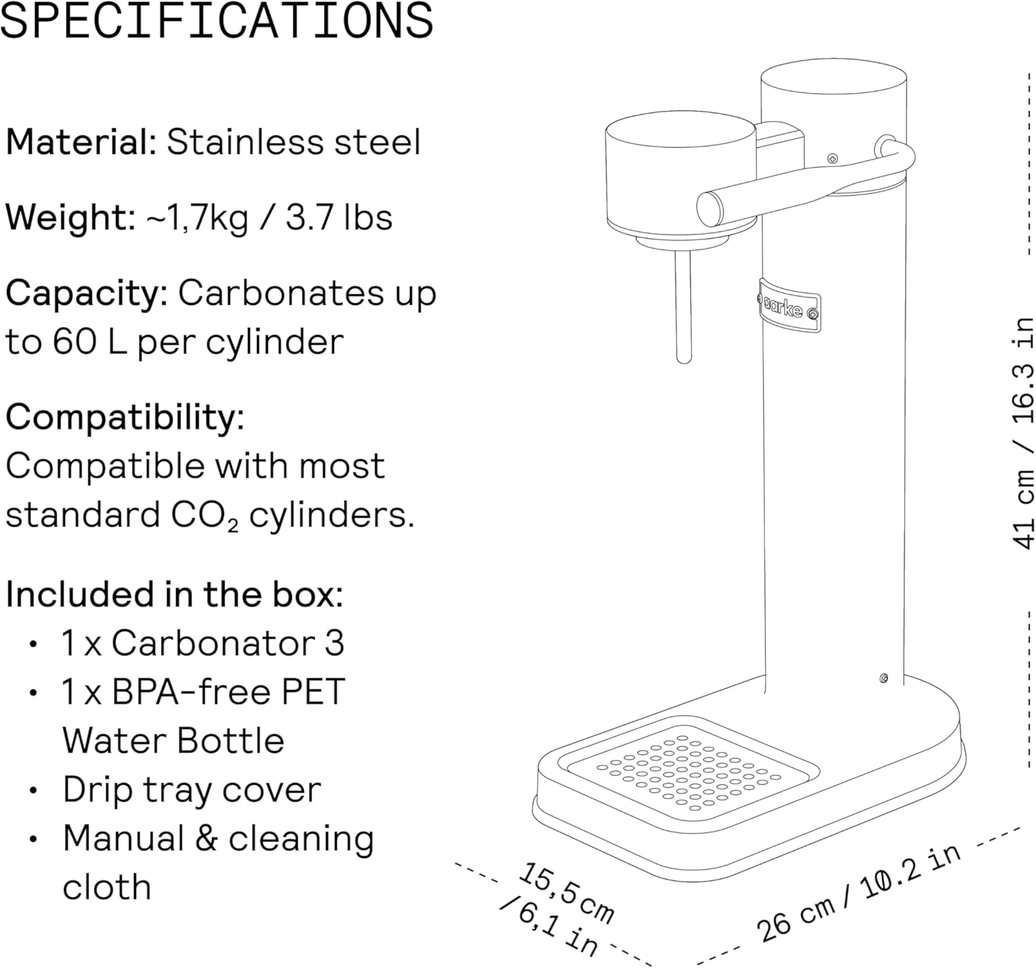 aarke - Carbonator III Premium Carbonator-Sparkling & Seltzer Water Maker-Soda Maker with PET Bottle (Stainless Steel)