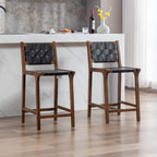 Counter Stools Set of 2 Modern 23.5" Counter Height Barstool with PU Leather Woven Strap Seat & Open Back Walnut Wood Color Chairs with Footrest for Home Bar/Dining Room/Kitchen Island, Black