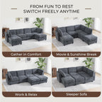 128" Oversized Modular 6 Seater Sofa with Removable Covers and Storage, Convertible U, L-Shaped and Sleeper Sectional, Modern Sectional Couch with Movable Ottoman for Living Room, Apartment, Gray