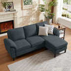 Convertible Sectional Sofa, Modern L Shaped 3-seat Sofa, 79" Linen Fabric Small Sectional Couch with Movable Ottoman, Couch for Small Spaces Living Room (Dark Grey)