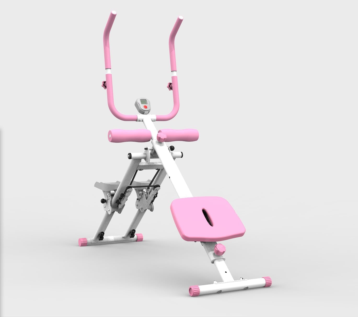 Multi-Function Full-Body Trainer, 2-in-1 Stair Stepper and Ab Machine, Pink, 300 LBS Capacity, LCD Display, Adjustable